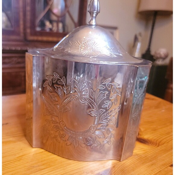 Vintage Silver Plate Trinket Jewelry Box w Lid Red Velvet Inside Engraved Design - Picture 1 of 16
